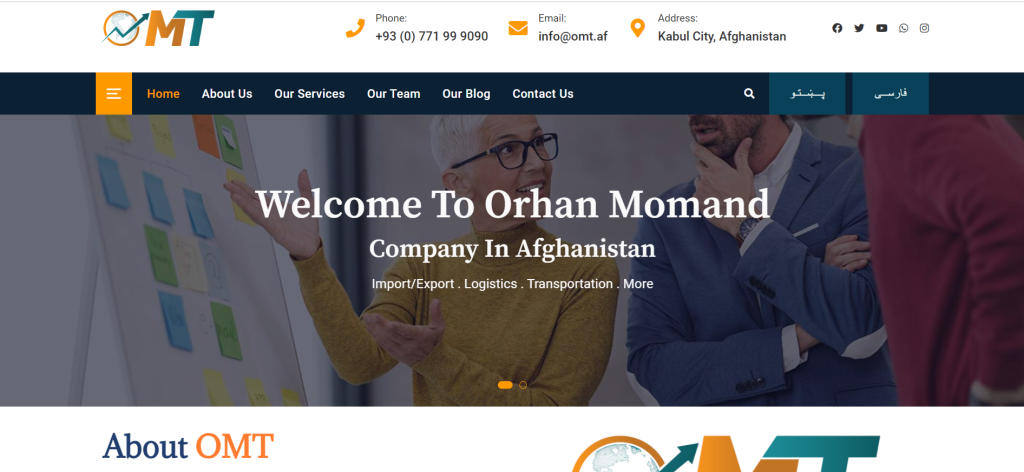 OMT.af website designed by Asan ICT Company